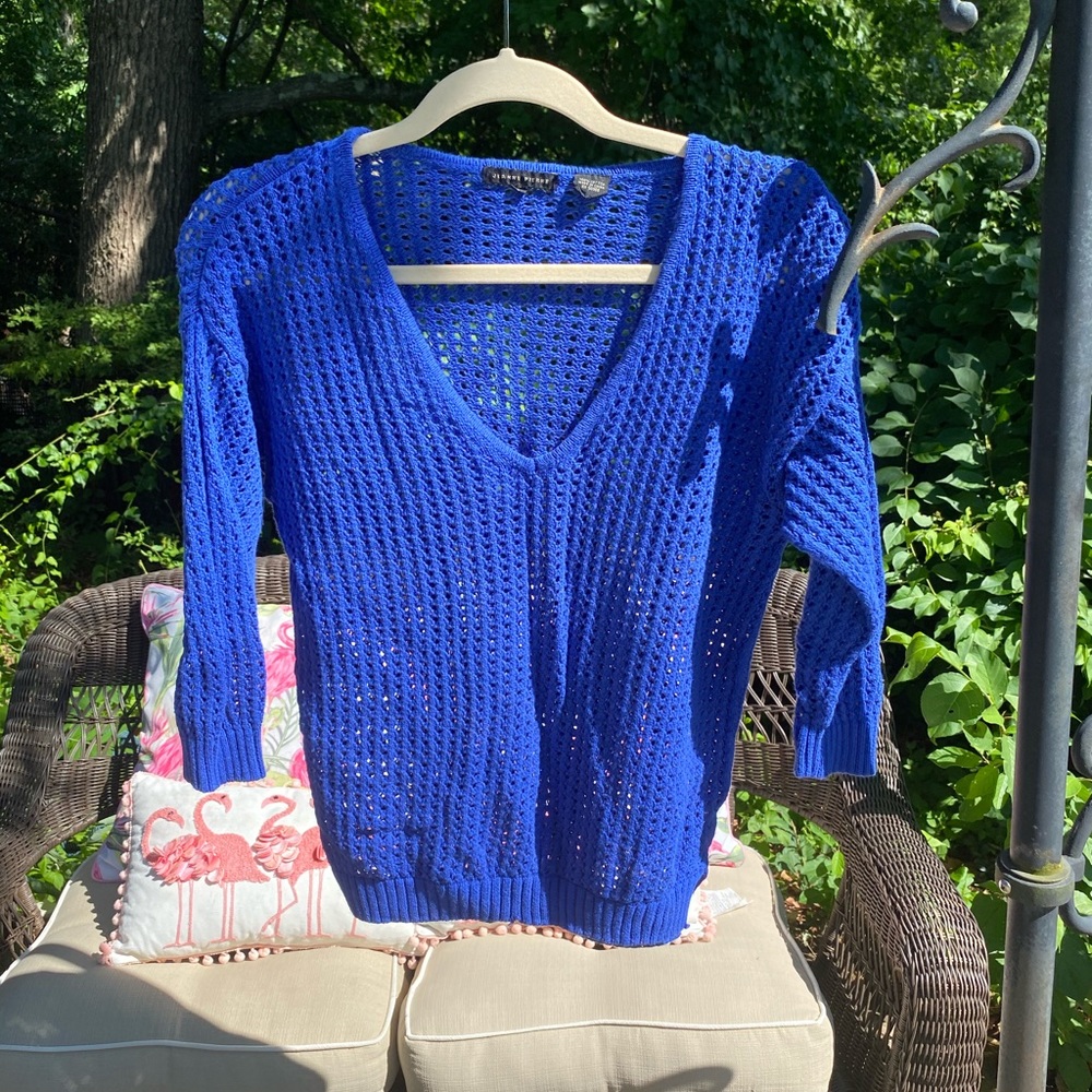 Blue eyelet sweater
